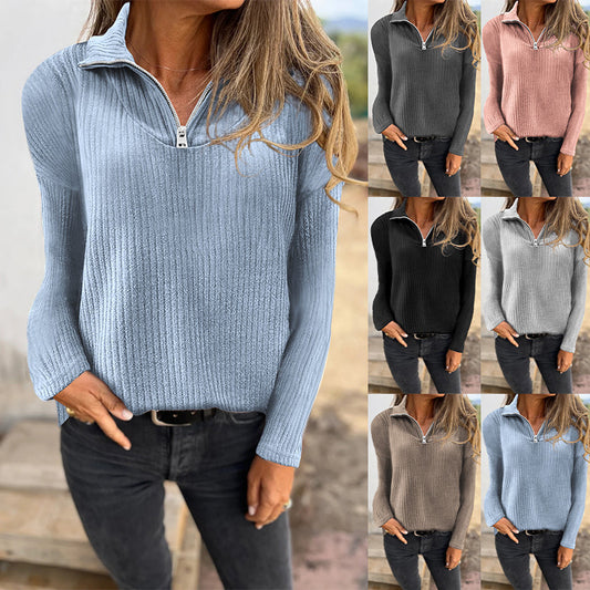 Zipper Pullover Long-sleeved Sweater Casual Coat