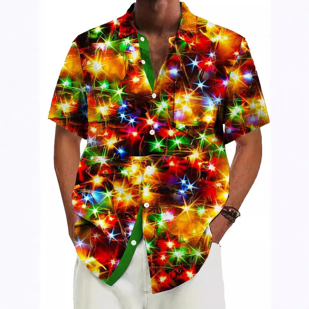 Digital Printing Men's Plus Size Button Pocket Short Sleeve Shirt