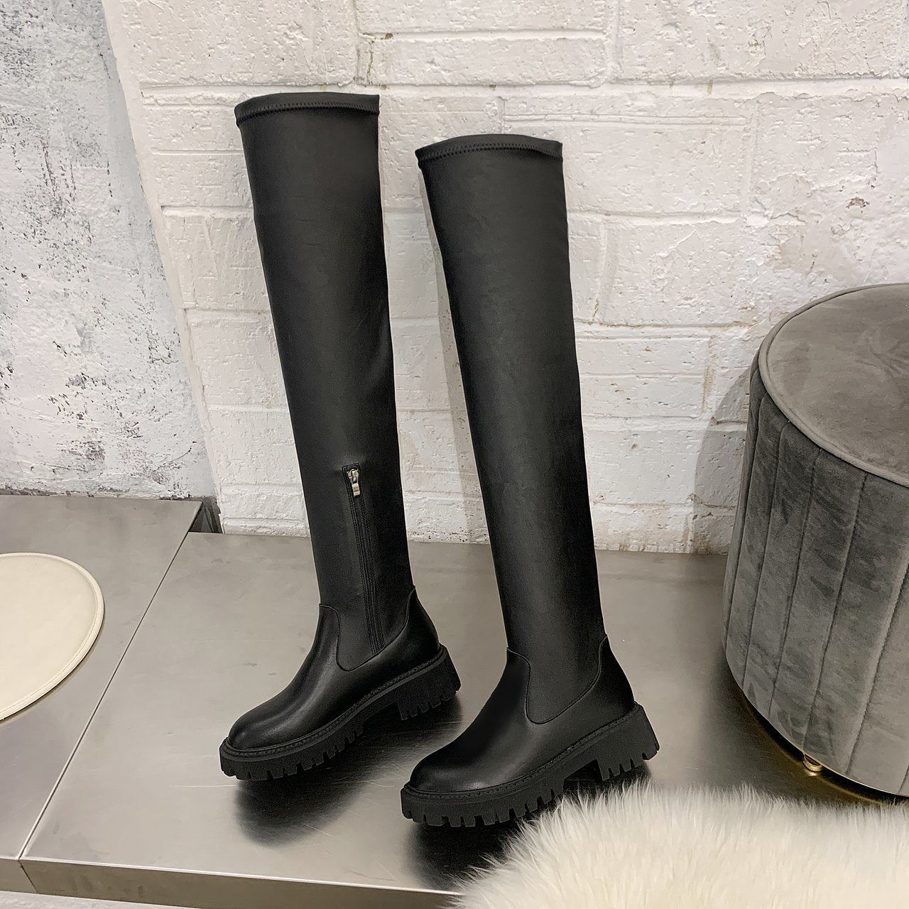 New Fashion Round Toe Square Heel Over The Knee Long Boots