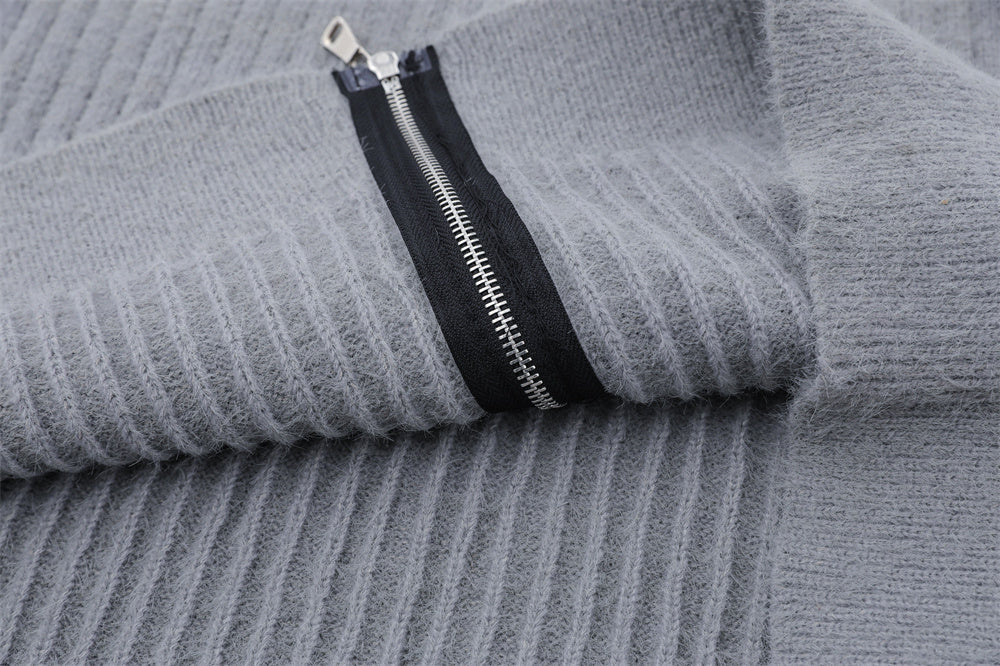 Color Matching Raglan Long Sleeve Stand Collar Sweater Coat