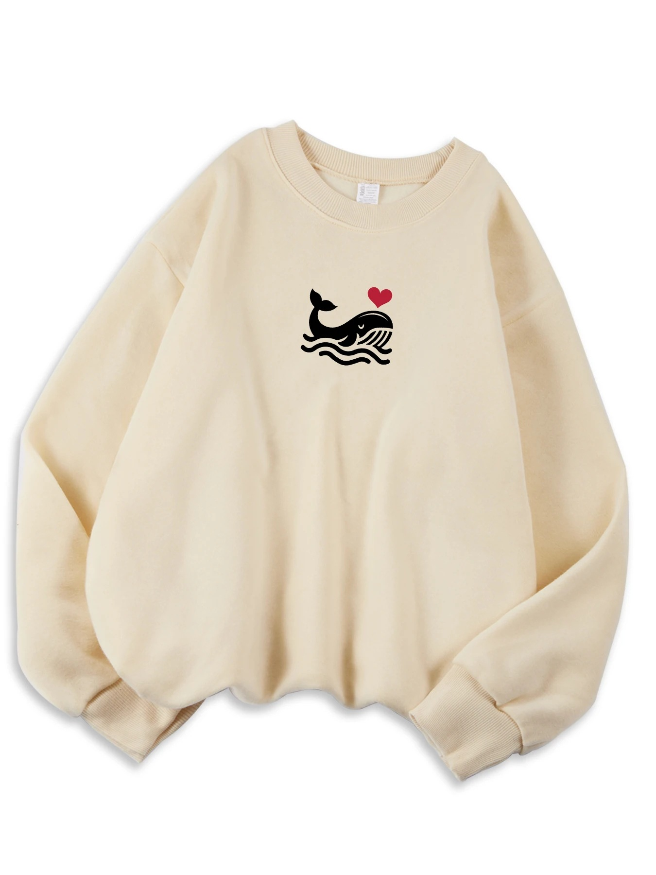 Afslappet sweatshirt til kvinder med print, hyggelig hættetrøje til efteråret, blød uldblanding