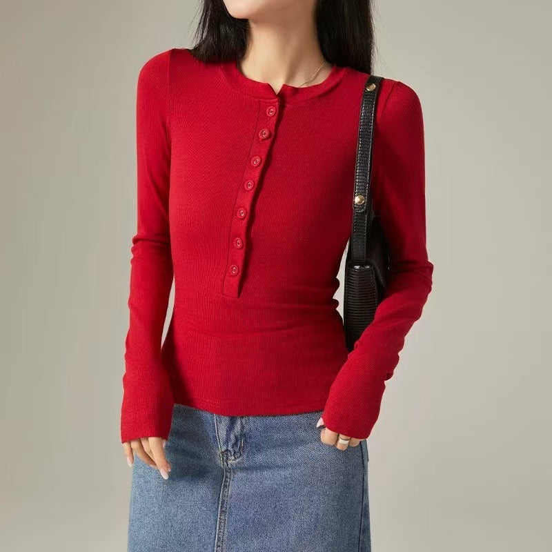 Pure Desire Long Sleeve Slim Design Sense Inner Bottoming Shirt Women