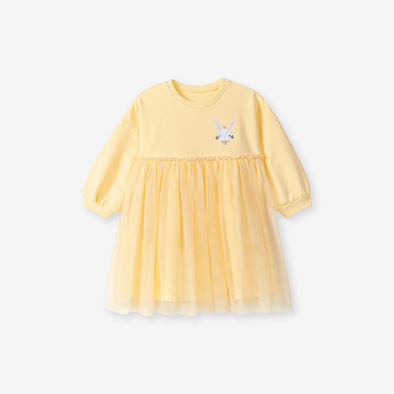 Cartoon All-Cotton Mesh Dress For Girls