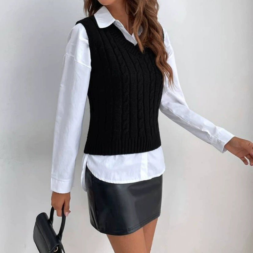 Women's Knitted Waistcoat Casual Suit