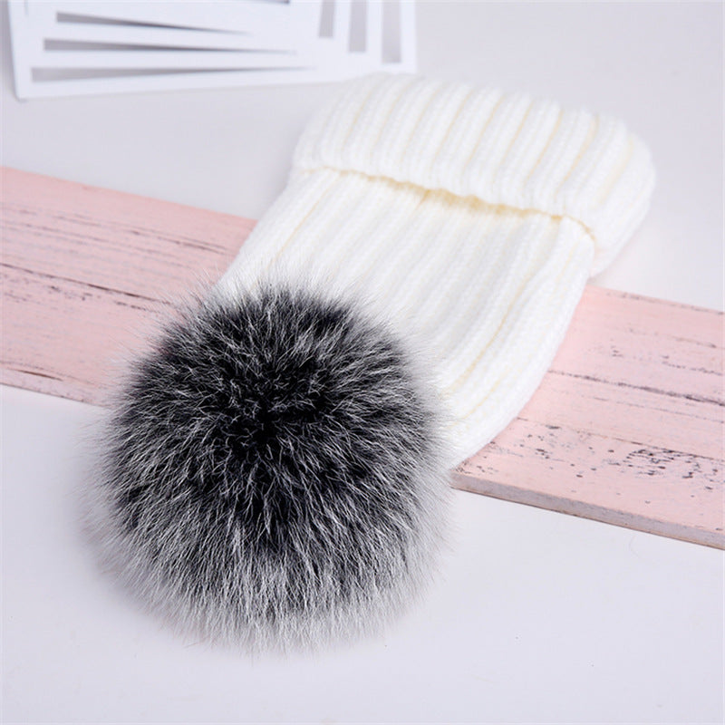 Oversized Warm Real Raccoon Fox Fur Ball Wool Hat