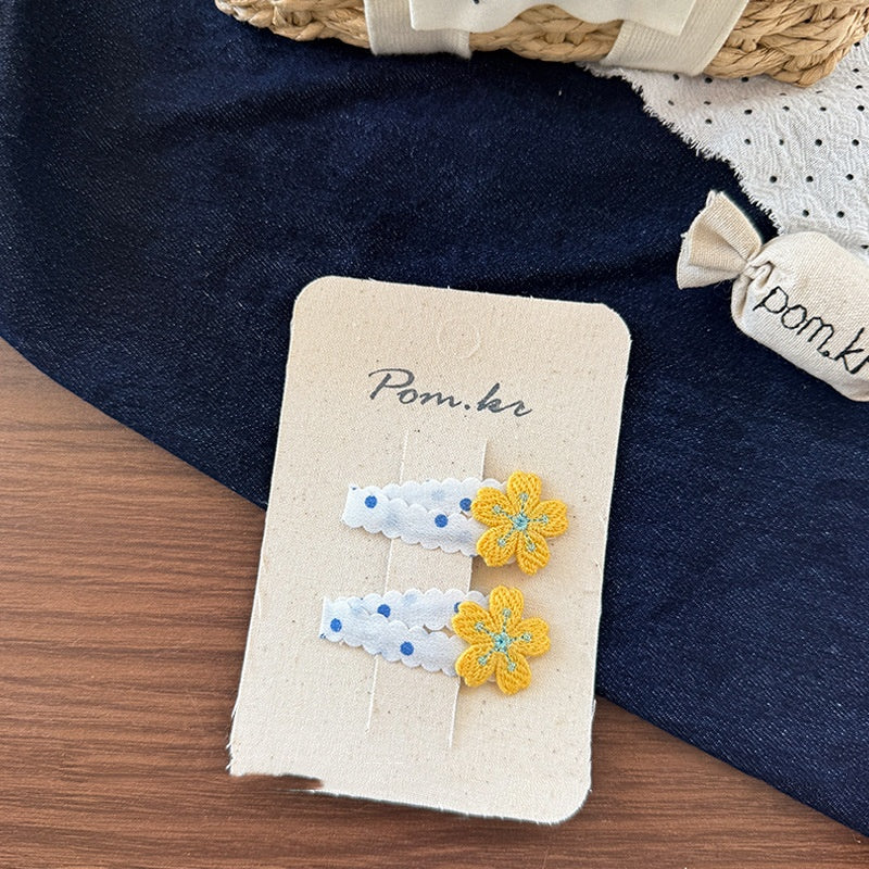 New Children's Denim Handmade Flower Polka Dot Bow Barrettes