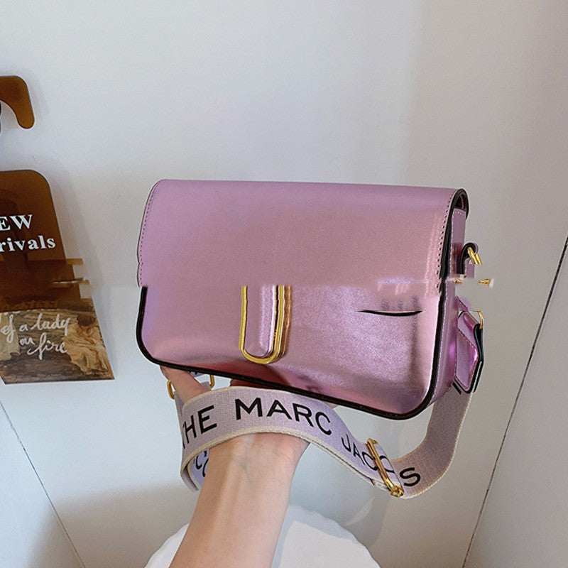 Fashion Small Square Bag Simple Texture Wide Shoulder Strap