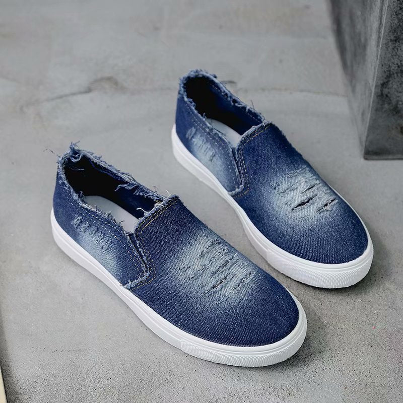 Canvas Single Shoes Casual Denim Flat One Pedal Foreign Trade Large Size Women's Shoes Lovers