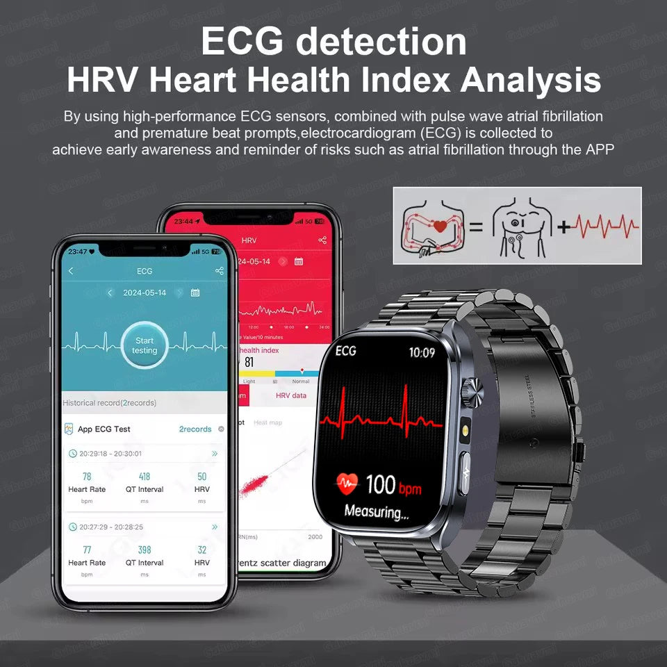 2025 New ECG+PPG AI Healthy Diagnose Smart Watch Men Blood Lipid Uric Acid BT Call Flashlight Blood Pressure Health Smartwatch