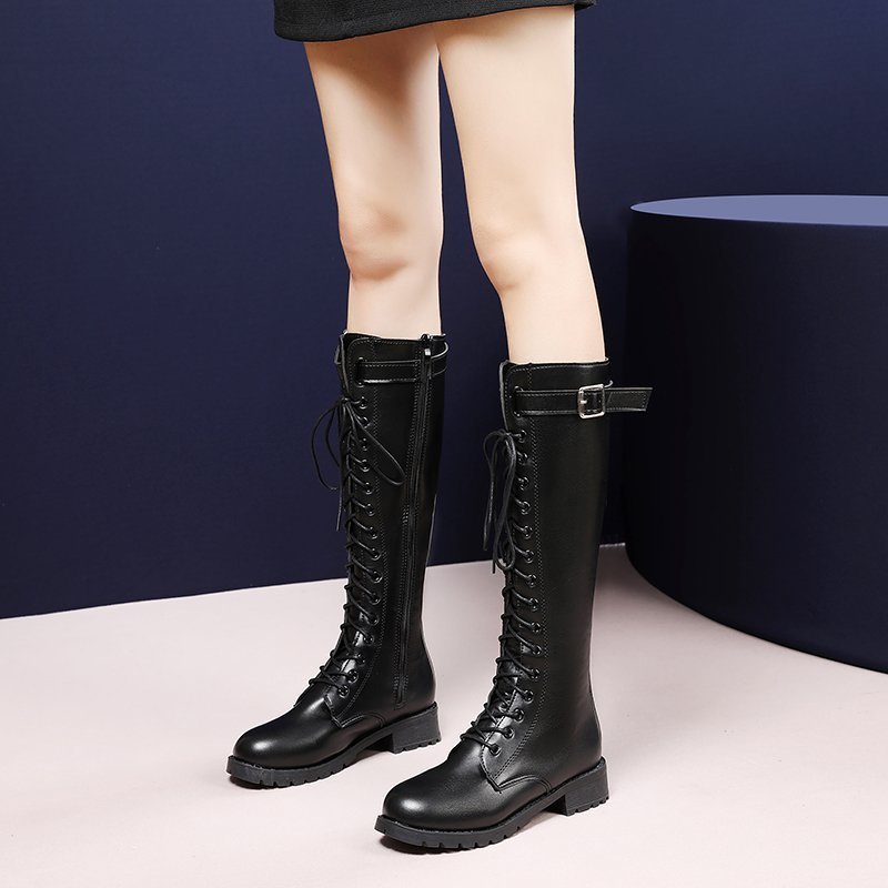 Long Tube Lace Round Toe Casual Fashion Boots