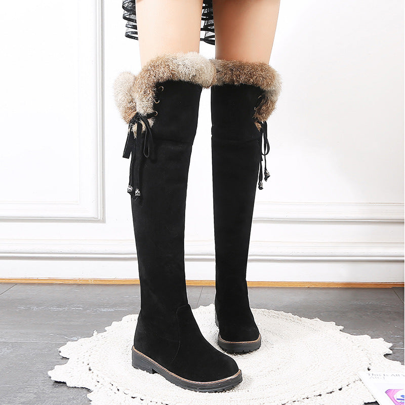 Autumn And Winter Simple Plus Size 40-44 Suede Over The Knee Student Women's Boots