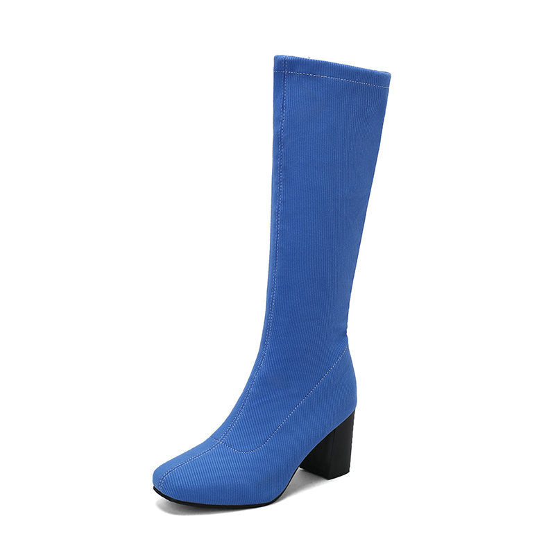 Womens Stretchy Chunky Heel Over-the-Knee Boots