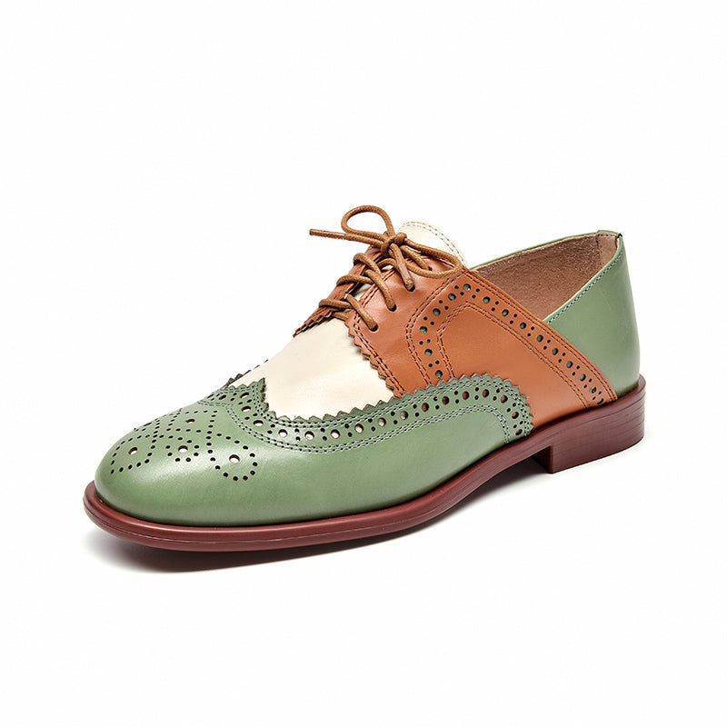 Low Heel 40to43 Color Matching Burnt Flower Lace-up Shoes