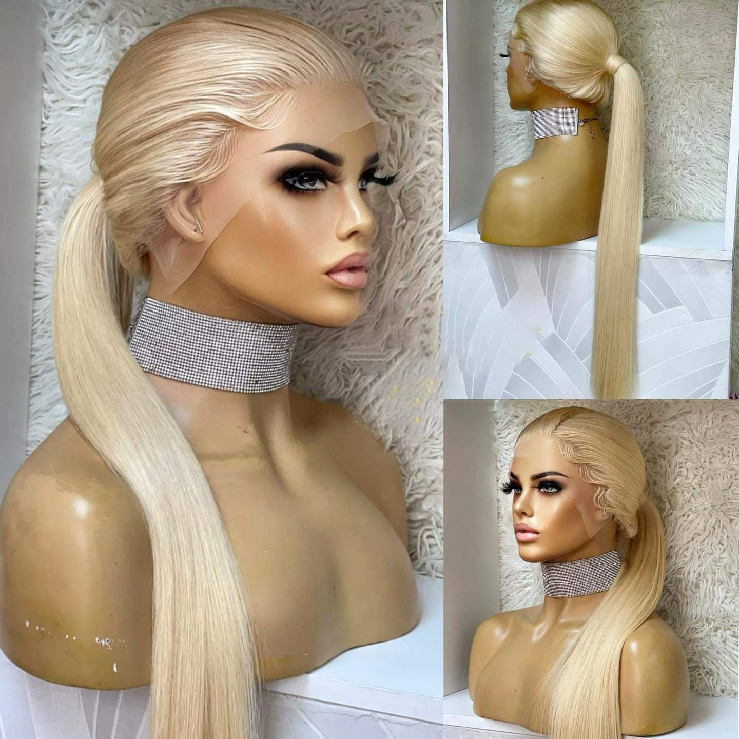 Blonde Paryk 13x6 Håndvævet Højtemperaturfiber Lang
