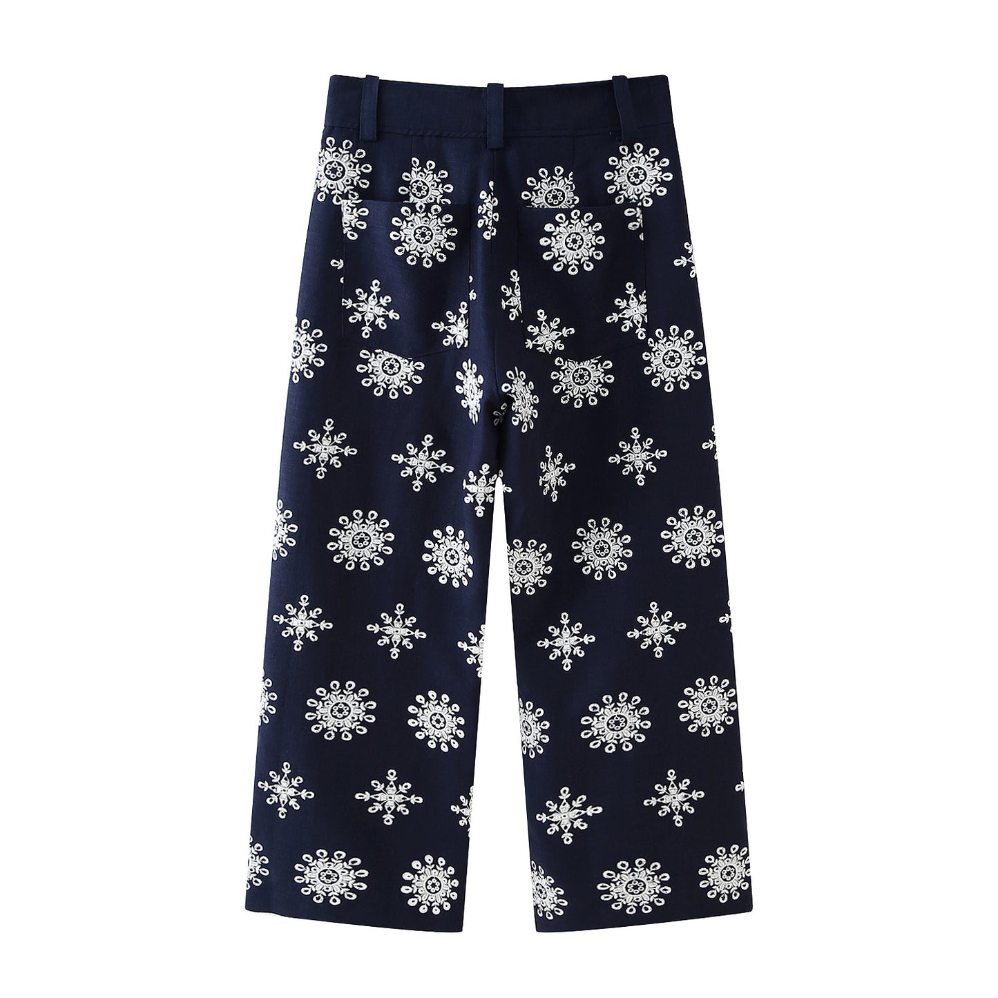 Color Block Embroidery Wide Leg Pants