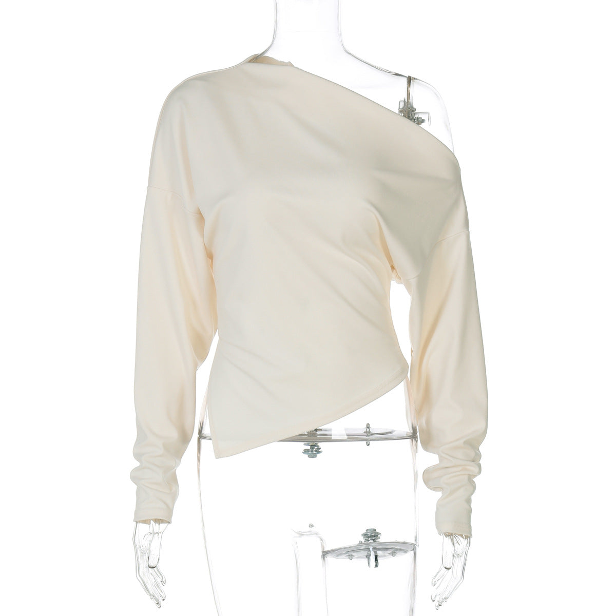 Women's Fashion Simple Shoulder Stretch Slim Fit Slit Long Sleeve Top
