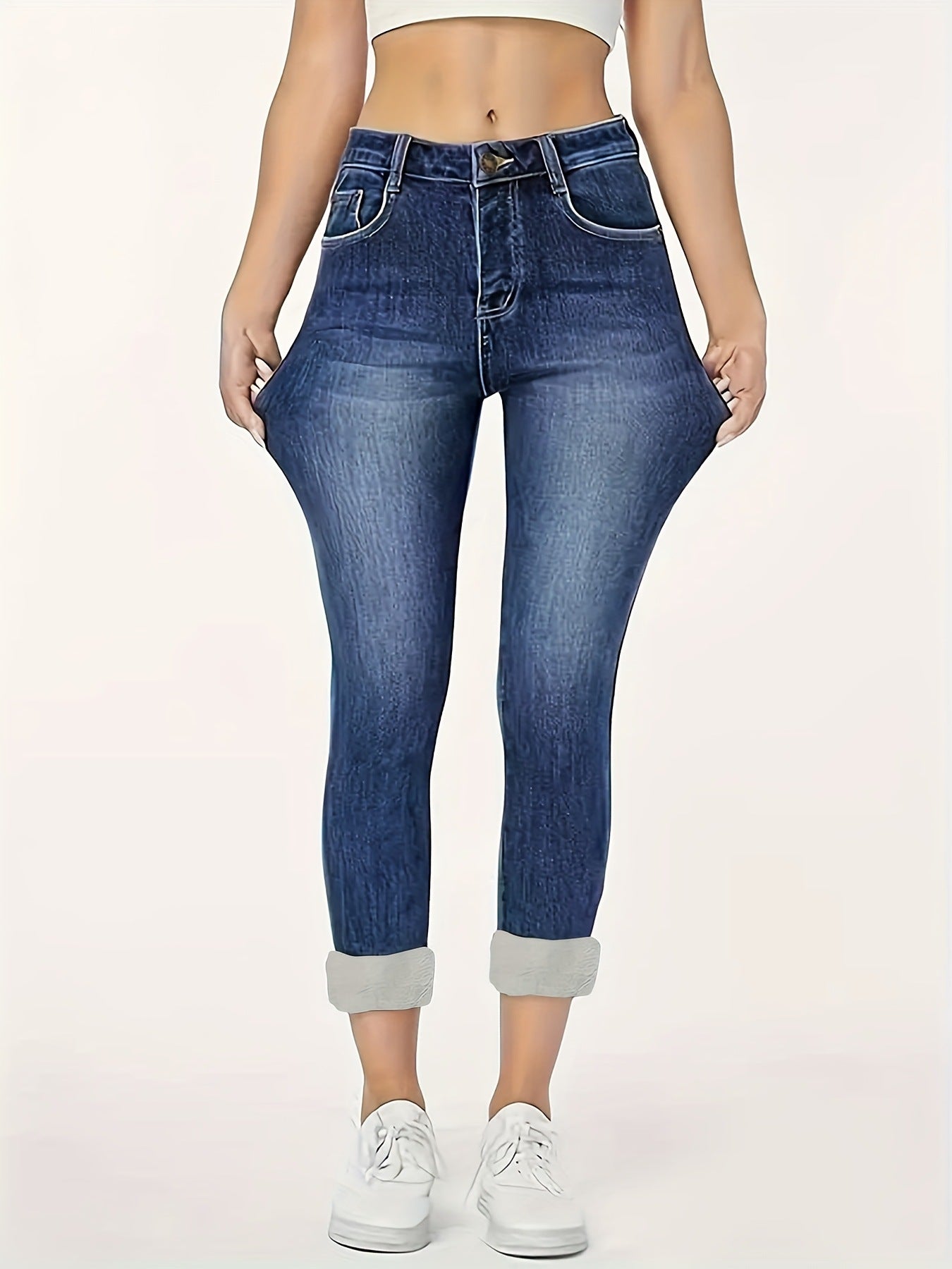Fashion Hot Girl Slim Fit Skinny Fleece Padded Jeans Ladies