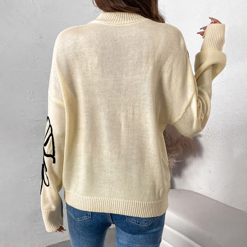 Dame Halv Turtleneck Sweater med Blomstermønster