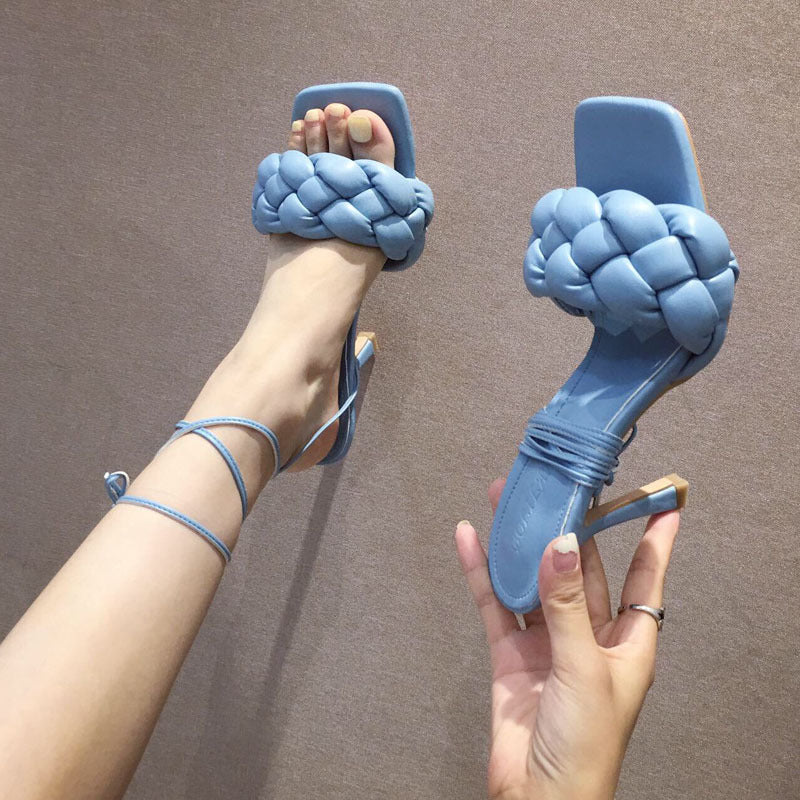 Korean style stiletto woven two-wear strappy sandals