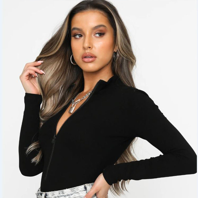 Women's Long Sleeve Stand-up Collar Slim Fit Jumpsuit