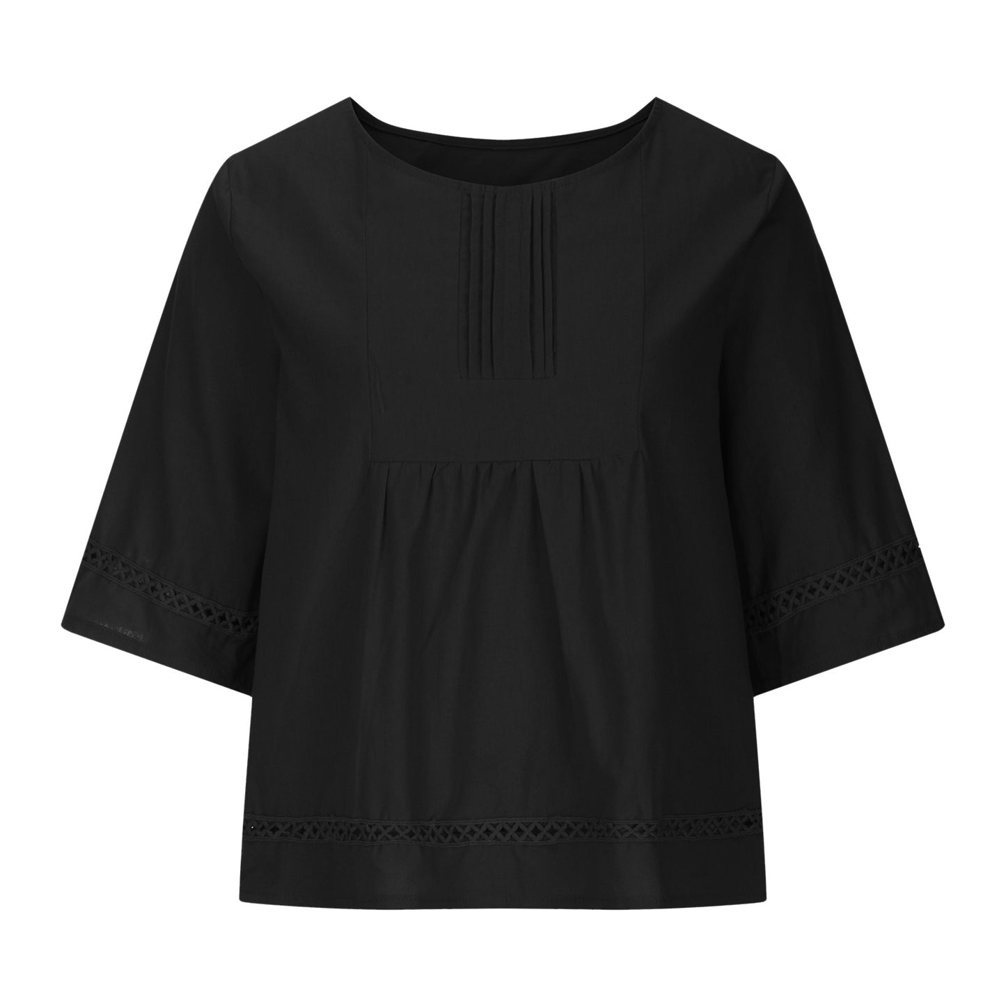 Summer Solid Color Cotton And Linen Top Half Sleeve