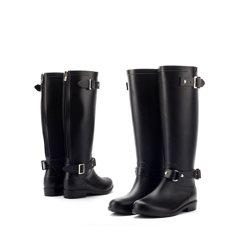 Fashion High Rain Boots Buckle Red Zipper Korean Water Shoe