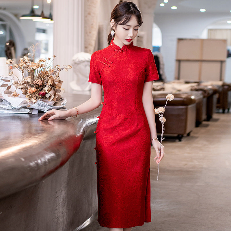 Chinese-style Modified Cheongsam Mid-length Wedding Dress For Engagement