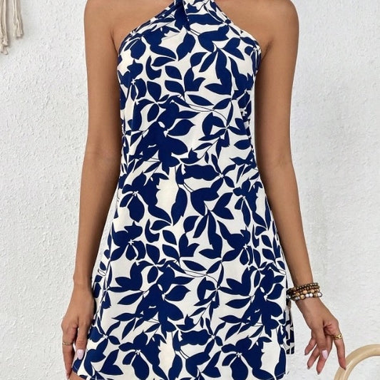 Women's Halterneck Printed Skirt Sleeveless Dress