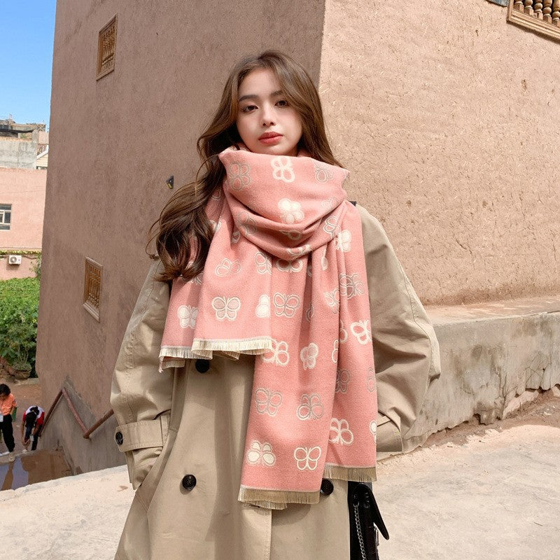 All-matching Thickened Double-sided Student Scarf Dual-purpose Tassel Shawl