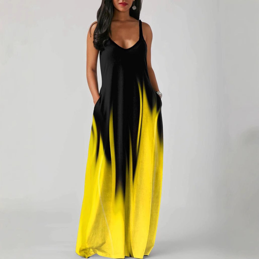 Strap-style Pocket-printed Dress