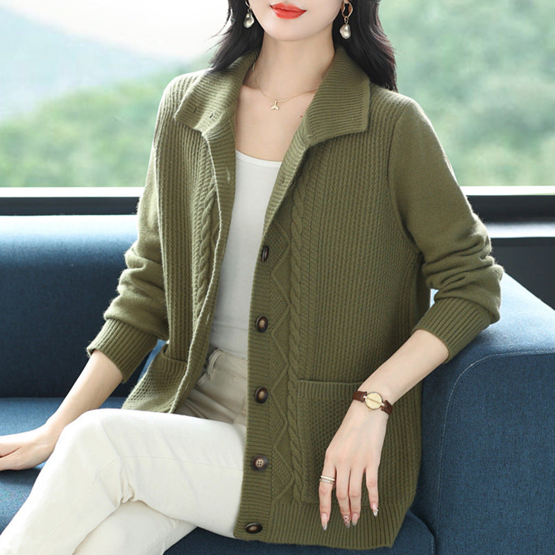 Covering Belly Thin Plus Size High Lapel Knitted Cardigan For Women