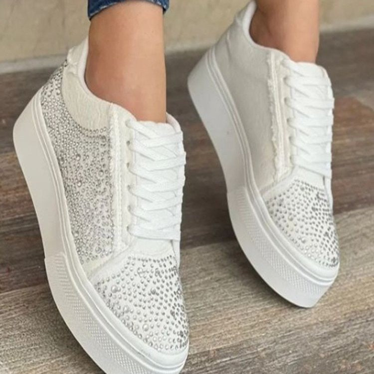 Plus Size Dame Sko Tyk Bund Snørebånd Rhinestone Casual Sport Enkeltlagssko