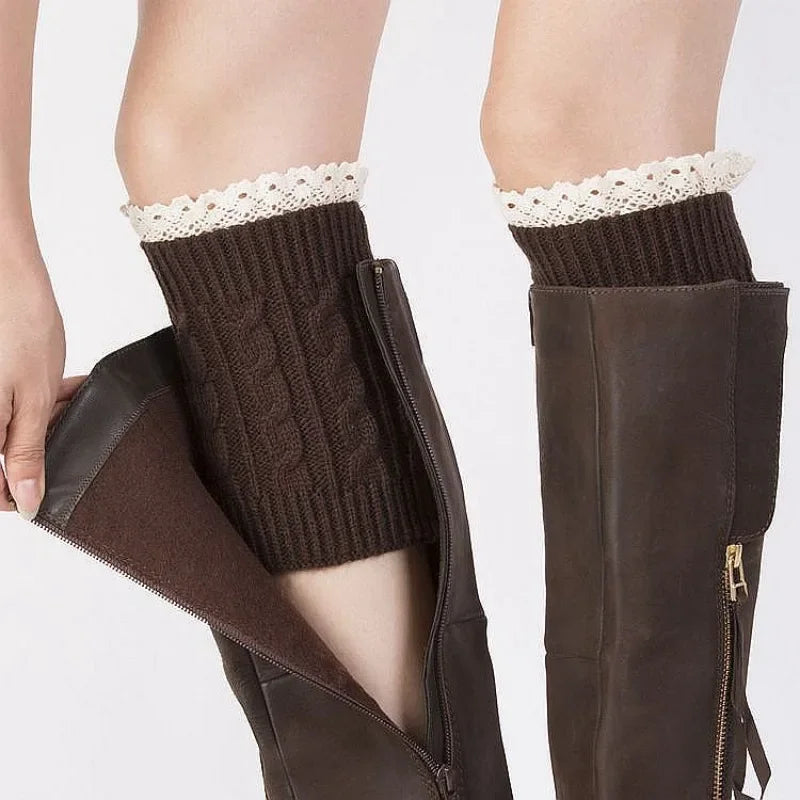 Lace Socks Twist Knit Wool Leg Warmers