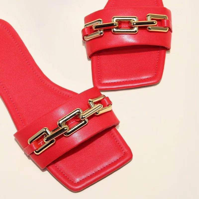 New Large Size Chain Square Toe Women's Flat Shoes