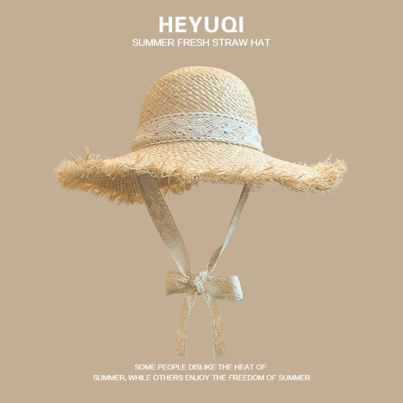 French Lace Raffia Hat Women's Summer Seaside