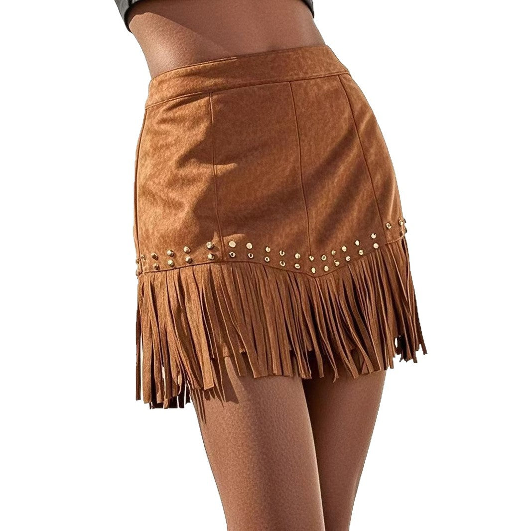 New Womens Skirt With Tassels And Studs