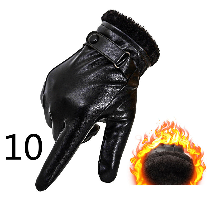 Men's Winter Riding Plus Velvet Thick Windproof Leather Gloves