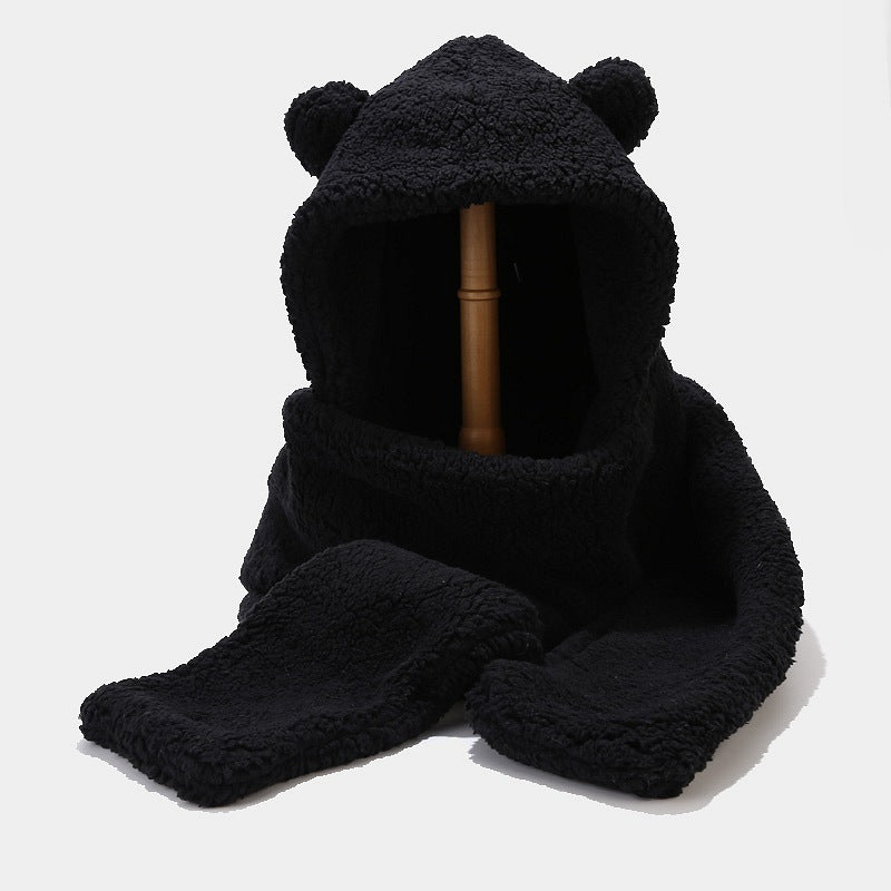 Two-piece Warmth Hat And Scarf With Thickened Bear Ears
