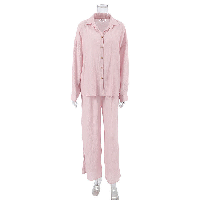 Woven European And American-style Autumnwinter Casual Two-piece Set Featuring Loose-fitting Long-sleeve Pants