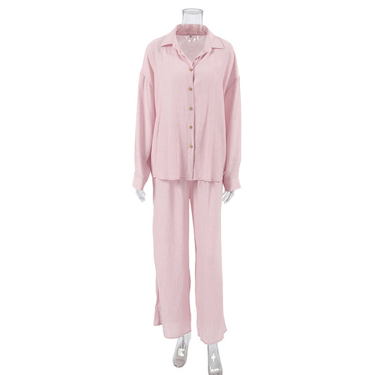 Woven European And American-style Autumnwinter Casual Two-piece Set Featuring Loose-fitting Long-sleeve Pants