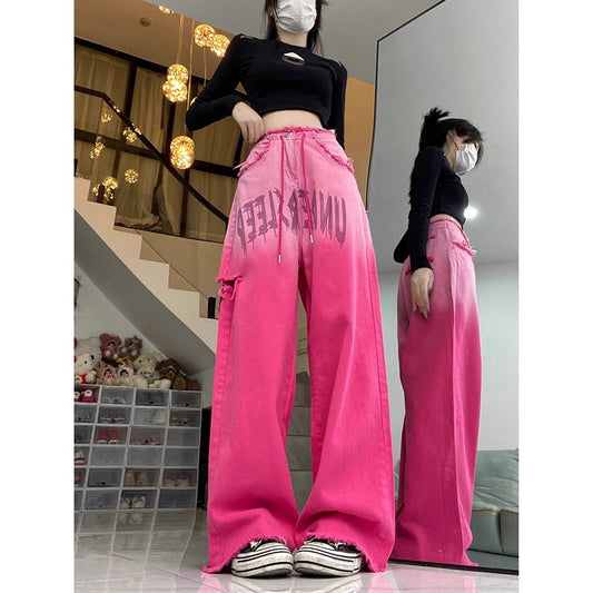 American-style Vintage Ombre High-waisted Jeans