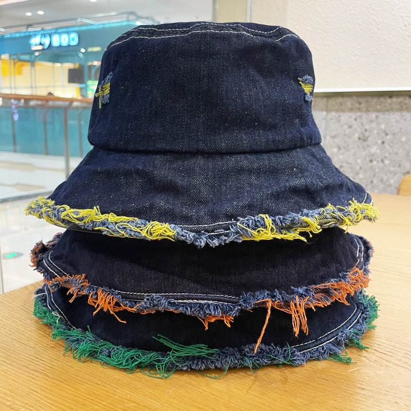 Made Of Old Rough Edge Denim Fisherman Hat Women's Sun Protection Retro