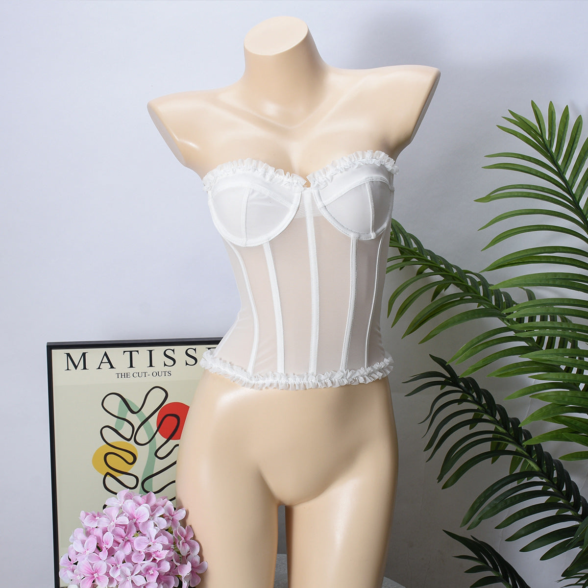 Sexy Sheer Bustier With Backless Design And Corset Boning