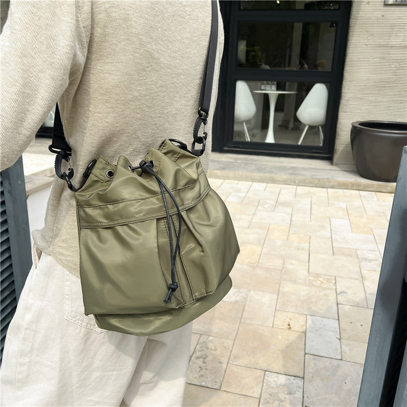 Waterproof Nylon Cloth Drawstring Bucket Bag Large Capacity