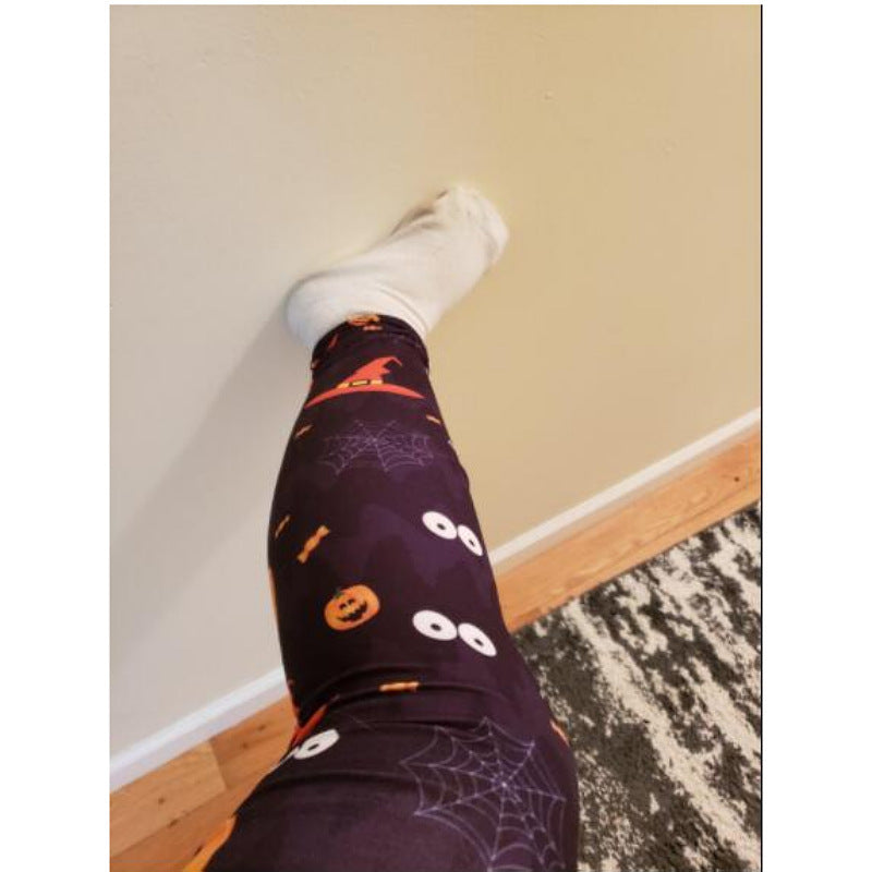 European And American Print Pencil Pants Female Personality Creative Pumpkin