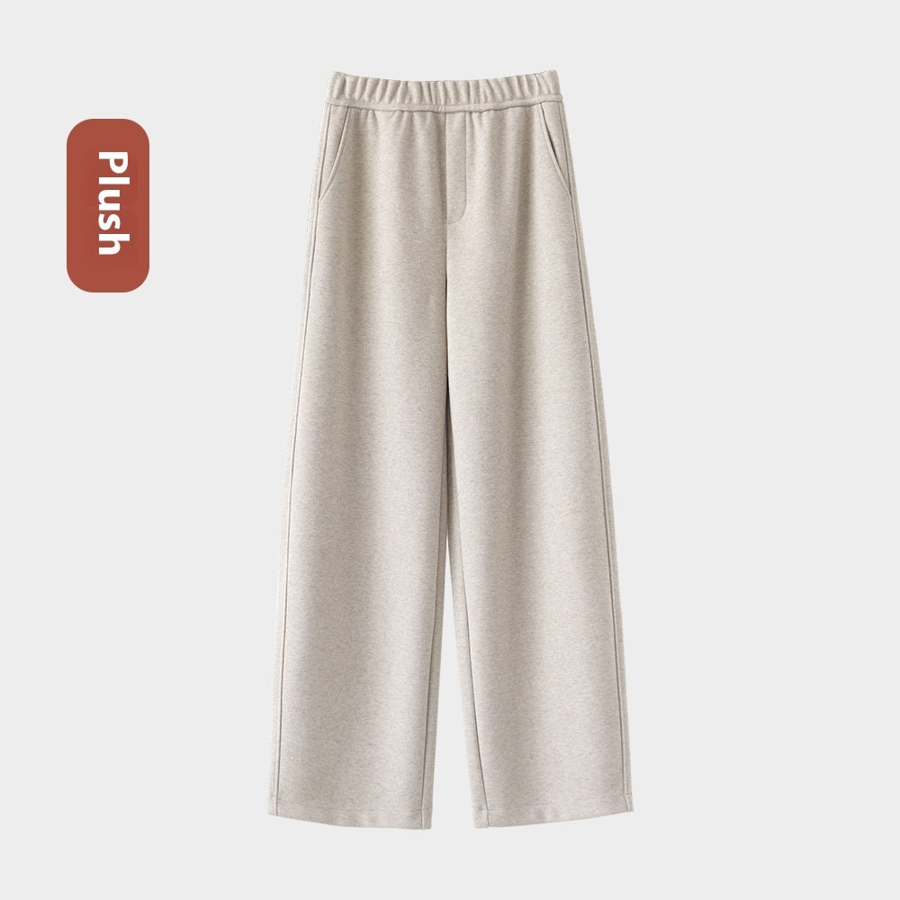 Autumn And Winter Straight Wool Heating Loose Slimming And Simple High Waist Casual Pants