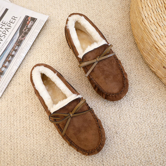 Soft-soled Lambs Wool Shoes Women's Round Toe Warm Large Size Bow