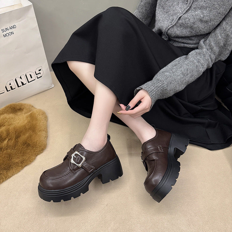 British-style Thick-soled Height-increasing Leather Shoes