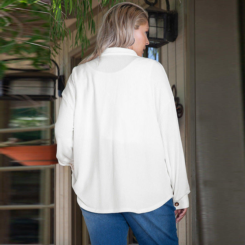 Plus Size Solid Color Loose Casual Texture Long Sleeve Jacket