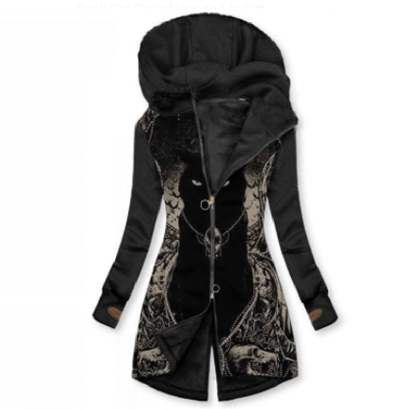Printed Casual Loose Long Sleeve Hooded Jacket